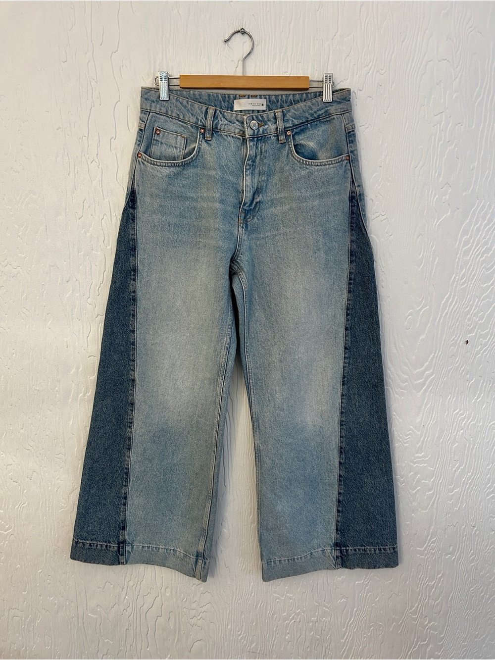 ZARA Wide Leg Jeans Size 6 High Rise Two-Tone Patchwork Boho Panels Re-Worked